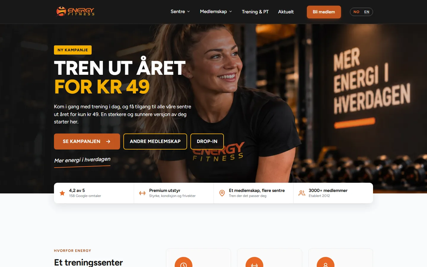 Nettsiden til ENERGY Fitness.