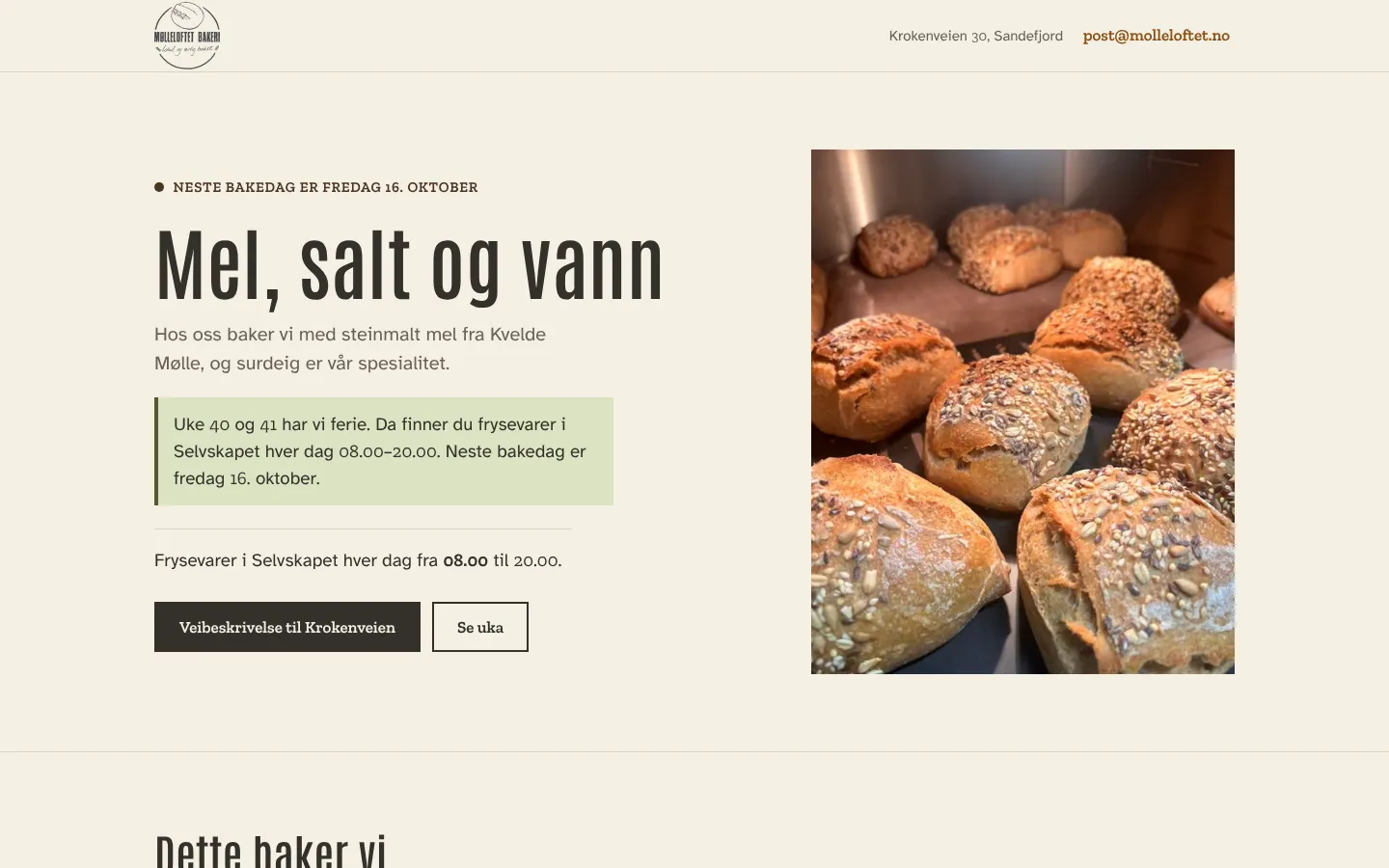 Forsiden til Mølleloftet bakeri.
